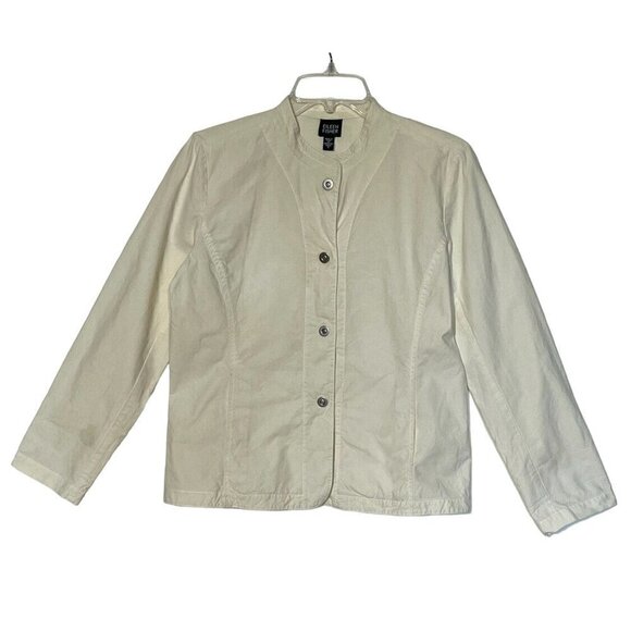 EILEEN Fisher Ivory 100% Cotton Snaps Blazer Cardigan Jacket - Picture 1 of 7
